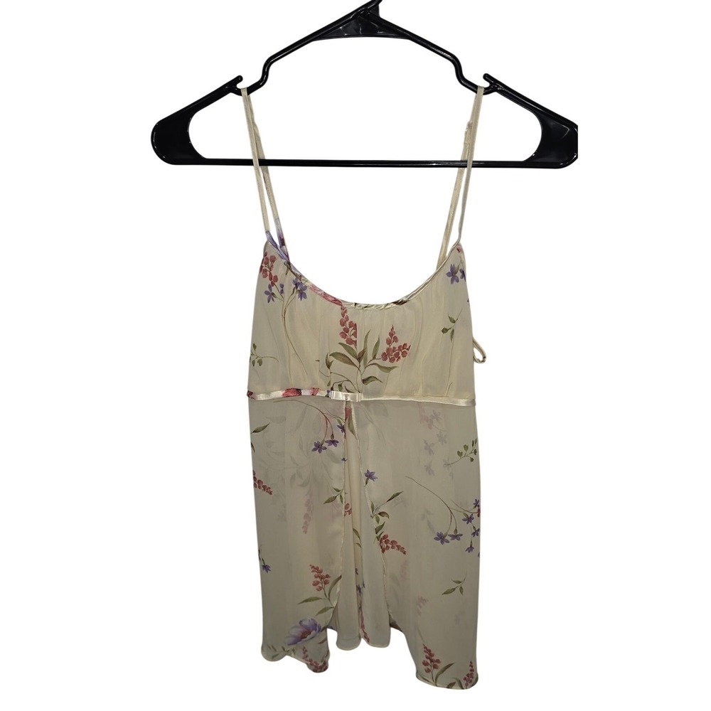 Vintage Floral Sheer Flyaway Babydoll Camisole Top Cream Coquette Medium
